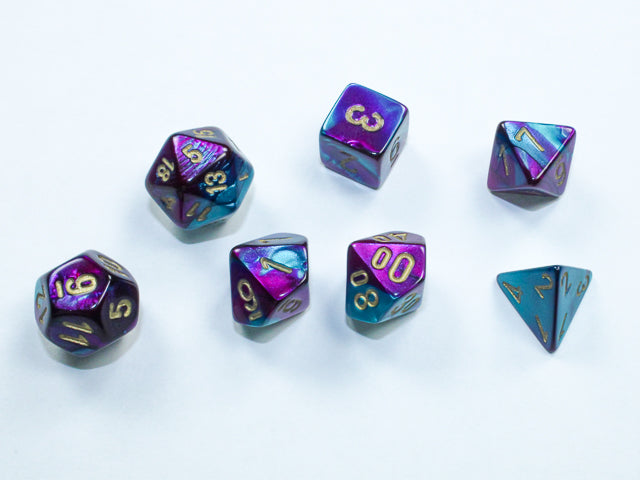 Chessex: Purple - Teal/Gold Mini-hedral Polyhedral 7-Dice Set