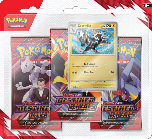Pokémon TCG: Scarlet & Violet - Destined Rivals - 3 Pack Blister (Zebstrika)